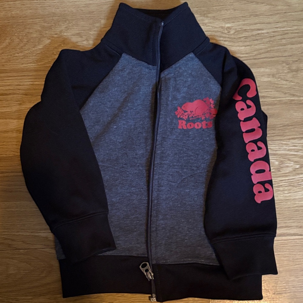 Roots Kids Black and Gray Hoodie with Red Accents